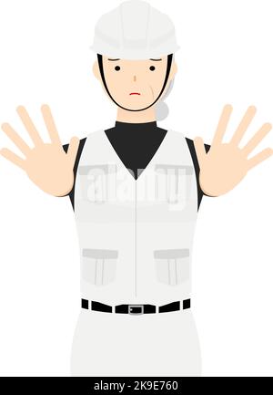 Carpenter senior woman pose, No! Inhibition! Hold out both hands in front of you Stock Vector