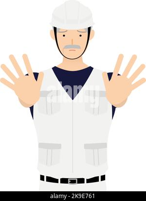 Carpenter senior man pose, No! Inhibition! Hold out both hands in front of you Stock Vector