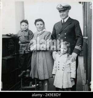 Danish refugees on the train ferry 'Malmö' on a return trip. Stock Photo