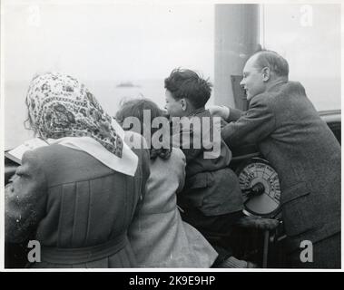 Danish refugees on the train ferry 'Malmö' on a return trip. Stock Photo