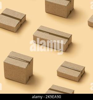 Cardboard boxes seamless pattern texture on brown background. Stock Photo