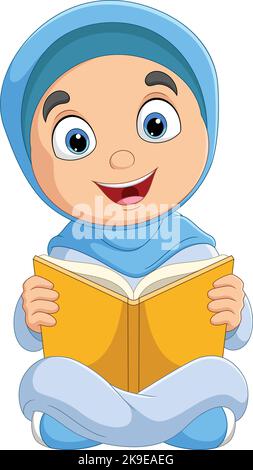 Cartoon muslim girl reading a book Stock Vector