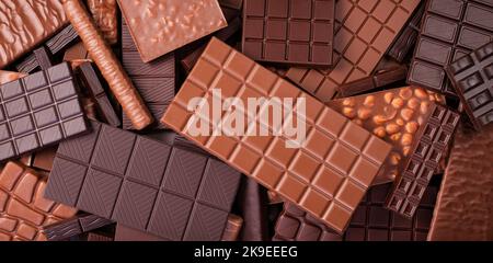 assorted dark and milk chocolate, organic food background. Stock Photo