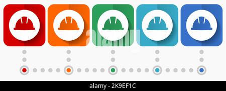Helmet, safety, engineer, worker vector icons, infographic template, set of flat design symbols in 5 color options Stock Vector