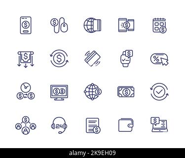 Payments, online banking and money line icons set Stock Vector