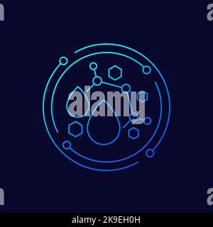 nano particles line icon with drops, vector design Stock Vector