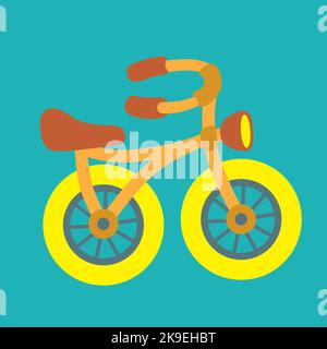 Vector illustration in flat style. Orange children bicycle with yellow wheels isolated in a blue background Stock Vector