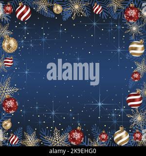 Vector Flat Background Illustration With Christmas Balls And Text Space. Stock Vector
