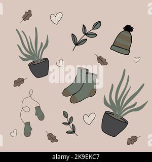 set of warm clothes for the winter, flowers Stock Vector