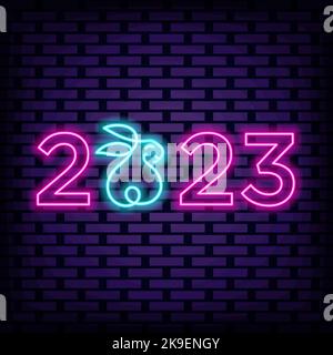 2023 Happy New Year and Merry Christmas Neon sign. Neon script. Night advensing. Stock Vector