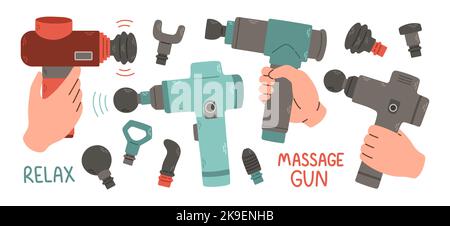 Massage gun set isolated on white background vector Stock Vector
