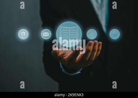 Education technology Internet Webinar online icon virtual screen concept. Stock Photo
