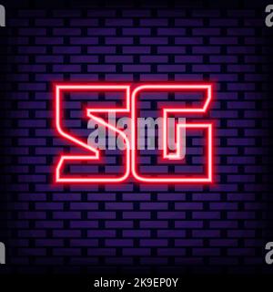 5g mobile internet Badge in neon style. On brick wall background. Announcement neon signboard. Stock Vector