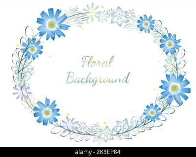 Watercolor blue flower frame with text space isolated on white background, vector illustration. Stock Vector