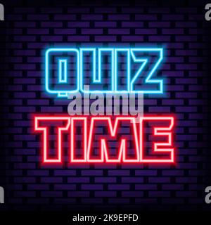 Anúncio Quiz Time poster neon signboard vector. Pub Quiz vintage