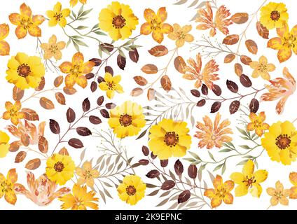 Watercolor seamless floral pattern, vector illustration. Horizontally and vertically repeatable. Stock Vector