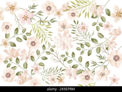 Watercolor seamless floral pattern, vector illustration. Horizontally and vertically repeatable. Stock Vector