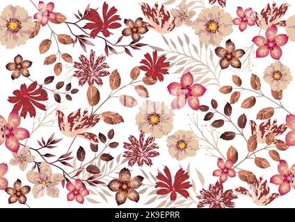 Watercolor seamless floral pattern, vector illustration. Horizontally and vertically repeatable. Stock Vector