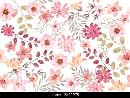 Watercolor seamless floral pattern, vector illustration. Horizontally and vertically repeatable. Stock Vector