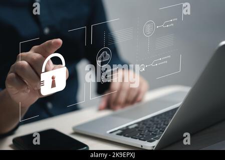 Protection personal data against hackers. Security internet access of personal data.identification information security and encryption.man typing logi Stock Photo