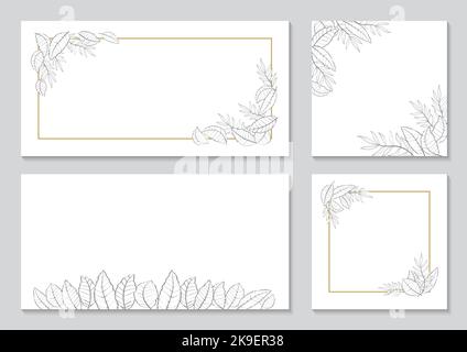 Monochrome botanical frame set isolated on a gray background, vector illustration. Stock Vector