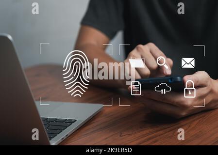 Big data network touch system information lock key communication technology connection password control cyberspace futuristic identity privacy protect Stock Photo