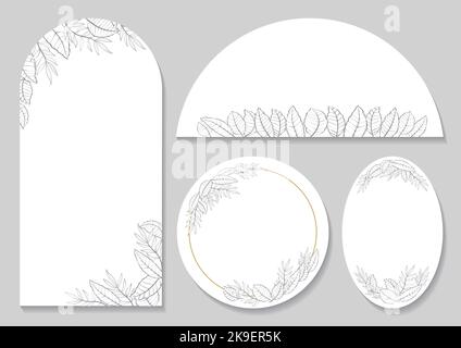 Monochrome botanical frame set isolated on a gray background, vector illustration. Stock Vector