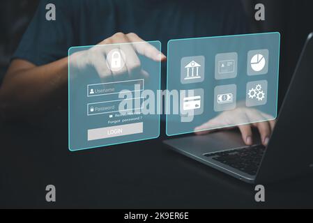 Internet banking online. Security connect network login and password private personal information.Business cybersecurity digital technology virtual sc Stock Photo