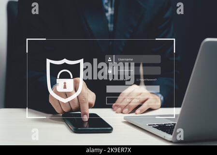 Protection personal data against hackers. Security internet access of personal data.identification information security and encryption.man typing logi Stock Photo