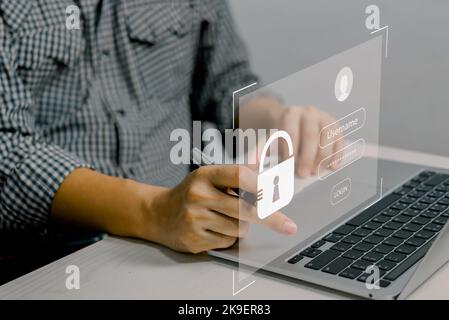 Protection personal data against hackers. Security internet access of personal data.identification information security and encryption.man typing logi Stock Photo