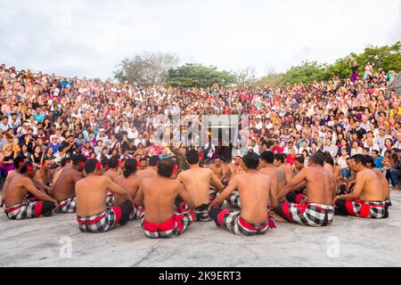 The kecak, a popular dance performance in Uluwato, Bali, Indonesia Stock Photo