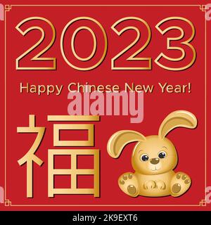 Happy Chinese New Year 2023 Greeting Card Group Cute Rabbit And