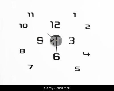 Minimalistic wall clock design with black numbers. Stock Photo