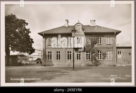 The railway station in Boxholm. Stock Photo