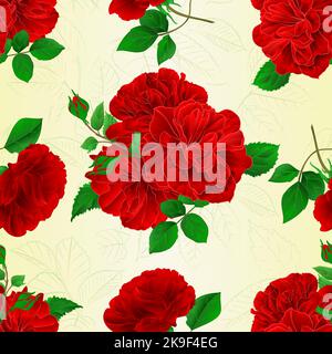 Seamless texture bunch Three red roses with  buds and simple rose vintage  festive background vector illustration editable hand draw Stock Vector