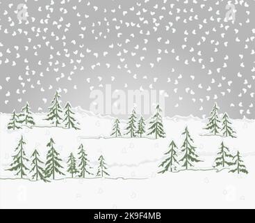 Winter landscape forest with snow christmas theme natural background vintage vector illustration editable hand draw Stock Vector