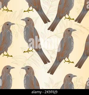 Seamless texture contour twig rowanberry with leaves and berries autumn  vintage    vector editable illustration hand draw Stock Vector