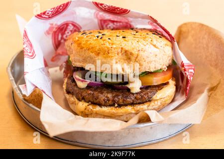 Hamburger sandwich at a local diner in Cebu City, Philippines Stock Photo