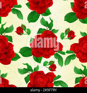 Seamless texture Stem flower red rose and leaves vintage  vector illustration editable hand draw Stock Vector