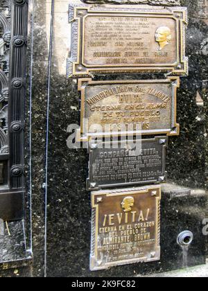 BUENOS AIRES, ARGENTINA - JAN 26, 2015: Tomb of Eva Peron, Evita, the famous first lady of Argentina, La Recoleta Cemetery, Buenos Aires, Argentina. Stock Photo