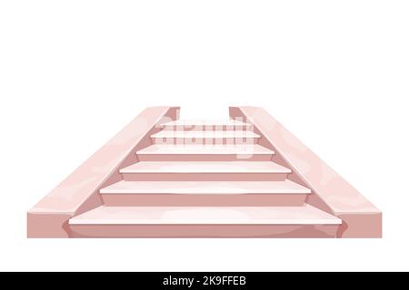 Marble elegant stairs castle fairy interior, fairy medieval object in cartoon style isolated on white background. Ui game asset, indoor construction, stage. Vector illustration Stock Vector