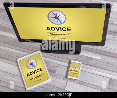 Advice concept shown on different information technology devices Stock Photo