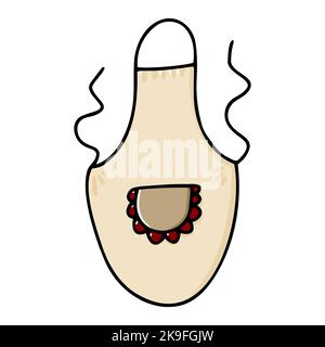 Doodle kitchen Apron. Color pinafore isolated on white background. Hand-drawn Home cooking clothes. Retro culinary style thing. Cute frill vintage loo Stock Vector