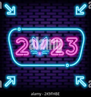 2023 Happy New Year and Merry Christmas Neon signboards. Glowing with colorful neon light. Neon text. Stock Vector