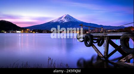 Mt.Fuji over lake Kawaguchi, Dawn Stock Photo