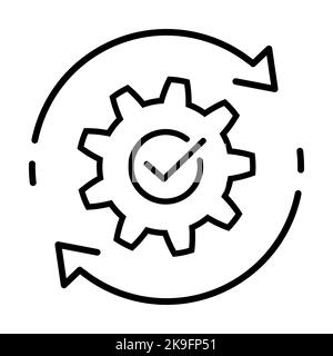 Gear with check mark and arrows thin line icon Stock Vector