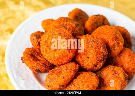 Buchi, local dessert made from rice flour and filled with sweet beans in Cavite, Philippines Stock Photo