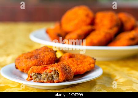 Buchi, local dessert made from rice flour and filled with sweet beans in Cavite, Philippines Stock Photo