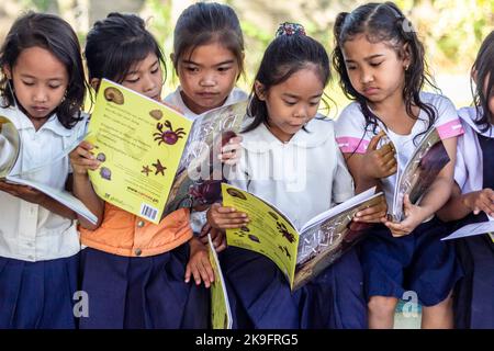 Filipino schoolchildren reading books Stock Photo