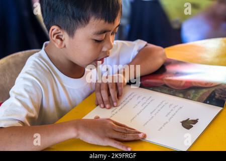 Filipino schoolchildren reading books Stock Photo